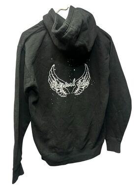 Original Sins Black Hoodie with White Wing Graphic Paint Splatter Design Small